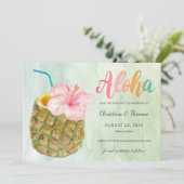 Pineappel Paradise Aloha Waterverf bruiloft Save The Date (Staand voorkant)