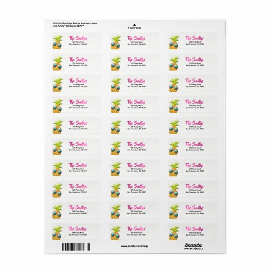 Pineappel Return Address Label Tropical Aloha Luau (Full Sheet)