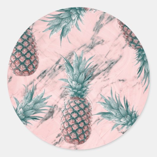 Pineappel Roze marmer Modern Party Favor Ronde Sticker (Voorkant)