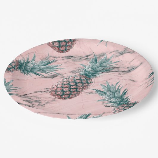 Pineappel roze marmer Moderne Partij Papieren Bordje (Gekanteld)