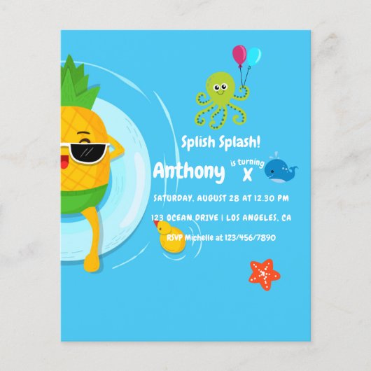 Pineappel Summer Splish Splash Birthday Party Flyer (Voorkant)