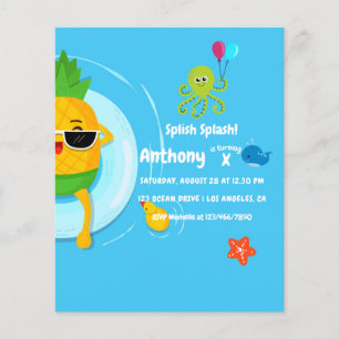 Pineappel Summer Splish Splash Birthday Party Flyer