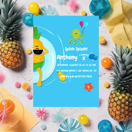 Pineappel Summer Splish Splash Kids Birthday Party Kaart