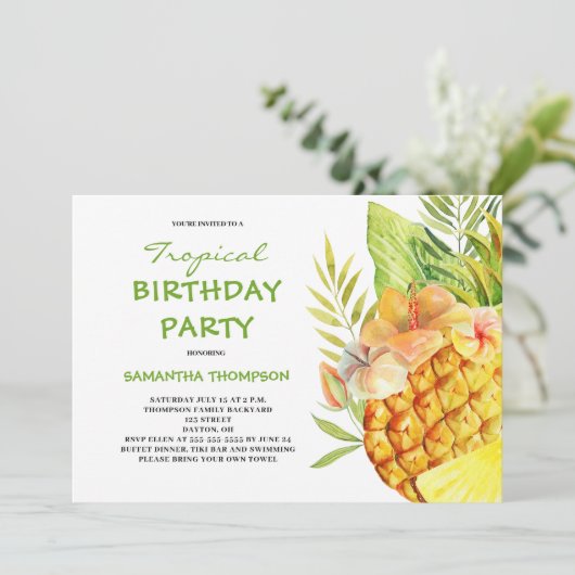 Pineappel Tropical Birthday Party Kaart (Staand voorkant)