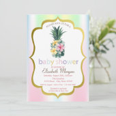 Pineappel Tropical Flowers Baby shower Invitation Kaart (Staand voorkant)