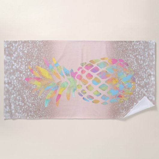Pineappel Tropical Glitter Bokeh Strandlaken (Voorkant)