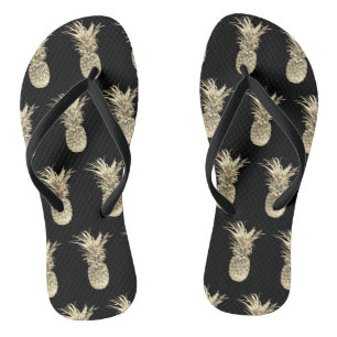 Pineappel Tropical Gold Black Pattern Teenslippers