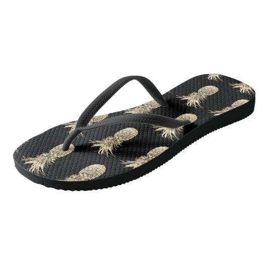 Pineappel Tropical Gold Black Pattern Teenslippers (Schuin)