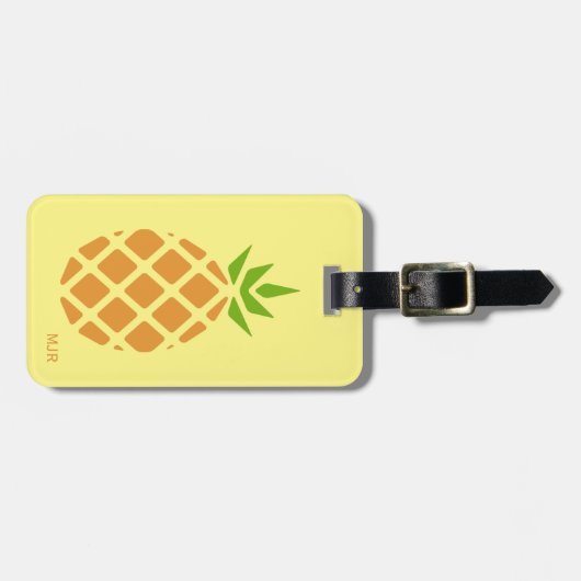 Pineappel Tropical Summer Custom Monogram Option Bagagelabel (Voorkant horizontaal)
