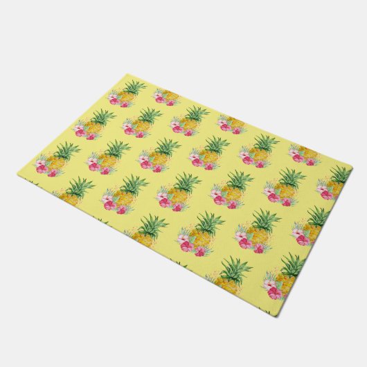 Pineappel Tropisch Aloha Hawaii Summer Yellow Deurmat (Schuin)