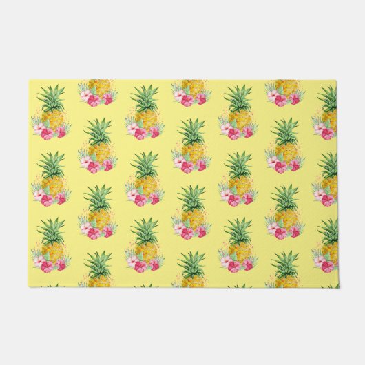 Pineappel Tropisch Aloha Hawaii Summer Yellow Deurmat (Voorkant)
