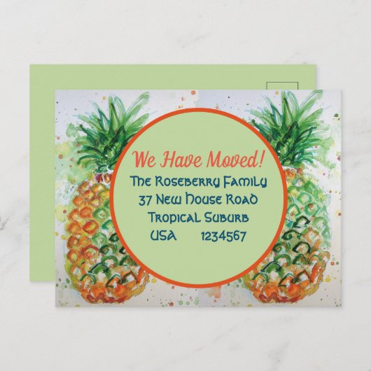 Pineappel Tropisch Nieuw adres dat we hebben verpl Briefkaart (Voorkant / Achterkant)