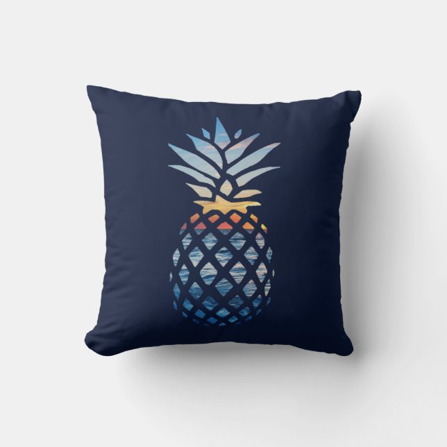 Pineappel tropische blauwe oceaangolven kussen (Voorkant)