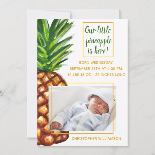 Pineappel Tropische Fotogeboortenaankondiging Aankondiging (Voorkant)