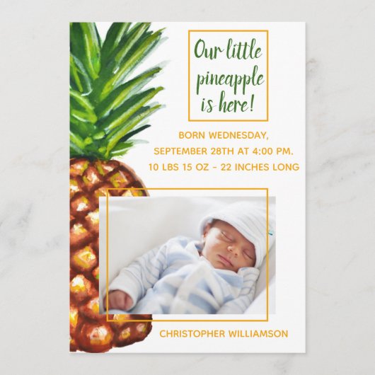 Pineappel Tropische Fotogeboortenaankondiging Aankondiging (Voorkant)