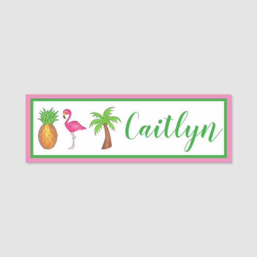Pineappel van de Palmboom van de Birthday Flamingo Naamplaatje (Voorkant)