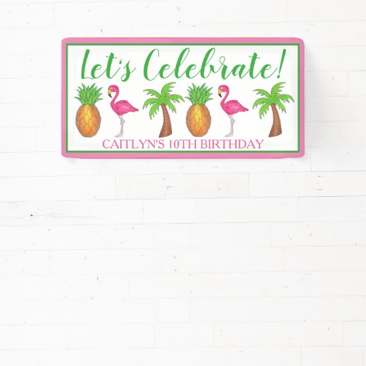 Pineappel van de Palmboom van de Birthday Flamingo Spandoek (Insitu)