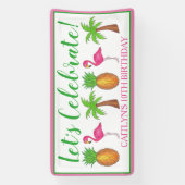 Pineappel van de Palmboom van de Birthday Flamingo Spandoek (Verticaal)