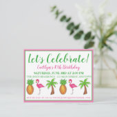 Pineappel van de Palmboom van de Birthday Flamingo Uitnodiging Briefkaart (Staand voorkant)