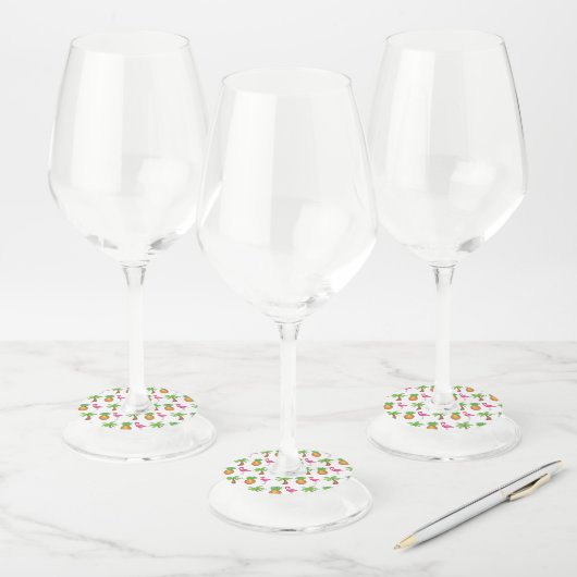 Pineappel van de palmboom van het tropische eiland wijnglaslabel (Set)