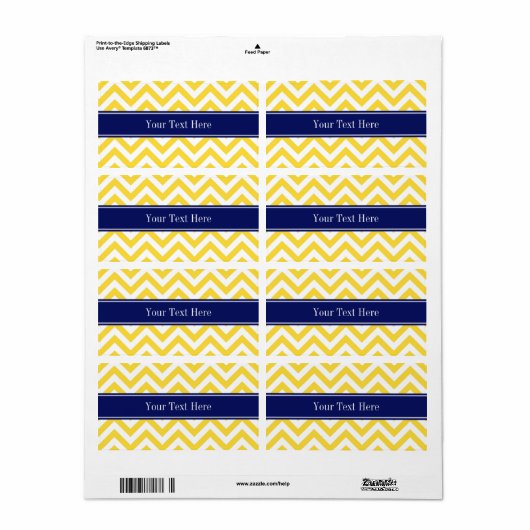 Pineappel White LG Chevron Navy Blue Name Monogram Etiket (Full Sheet)