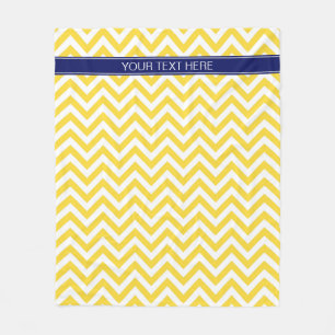 Pineappel White LG Chevron Navy Blue Name Monogram Fleece Deken