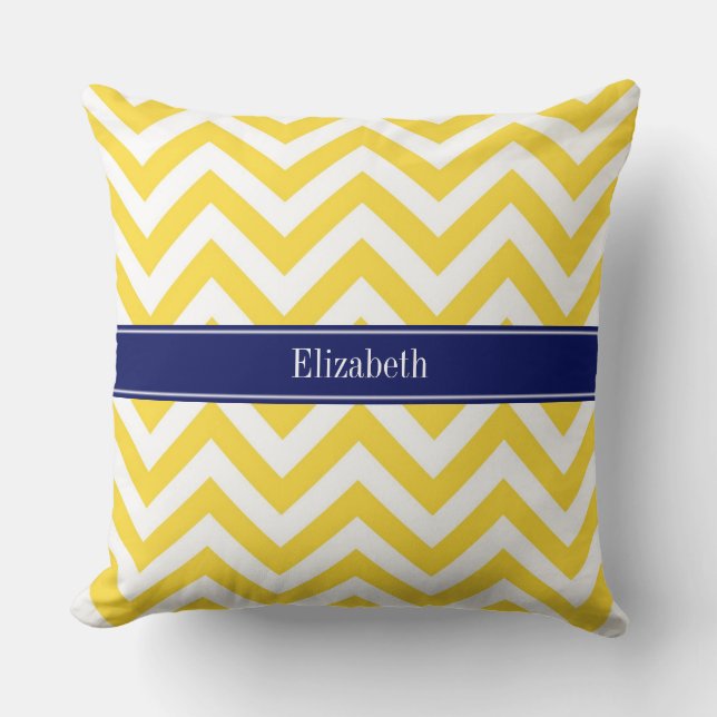 Pineappel White LG Chevron Navy Blue Name Monogram Kussen (Voorkant)