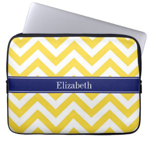 Pineappel White LG Chevron Navy Blue Name Monogram Laptop Sleeve