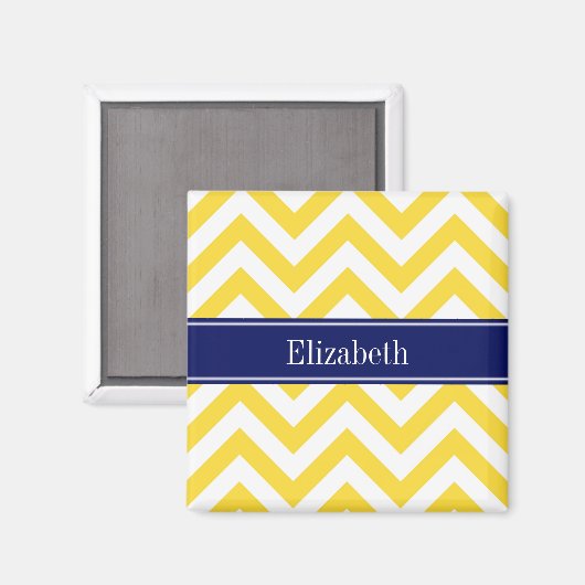 Pineappel White LG Chevron Navy Blue Name Monogram Magneet (Voorkant / Achterkant)