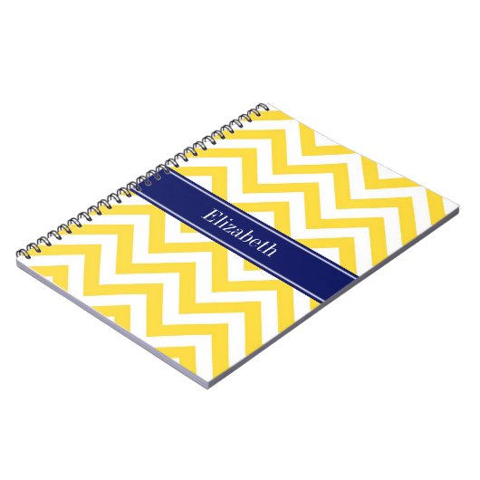 Pineappel White LG Chevron Navy Blue Name Monogram Notitieboek (Linkerzijde)