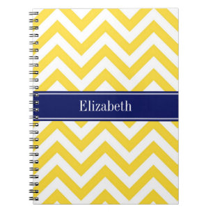Pineappel White LG Chevron Navy Blue Name Monogram Notitieboek