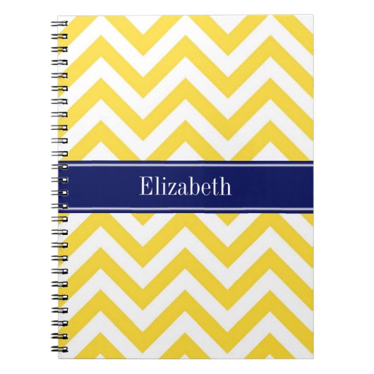 Pineappel White LG Chevron Navy Blue Name Monogram Notitieboek (Voorkant)