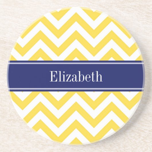 Pineappel White LG Chevron Navy Blue Name Monogram Zandsteen Onderzetter (Voorkant)