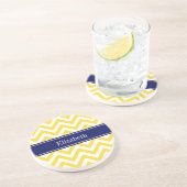 Pineappel White LG Chevron Navy Blue Name Monogram Zandsteen Onderzetter (Zijkant)
