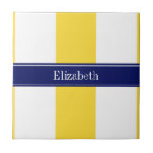 Pineappel White XL Stripes, Navy 5c Name Monogram Tegeltje (Voorkant)