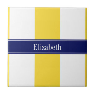 Pineappel White XL Stripes, Navy 5c Name Monogram Tegeltje