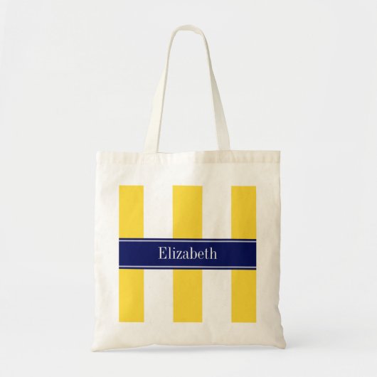 Pineappel White XL Stripes, Navy 5c Name Monogram Tote Bag (Voorkant)