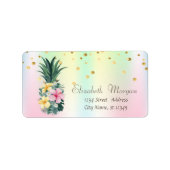 Pineappelbloemen Confetti Holografische Iridescent Etiket (Voorkant)