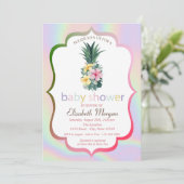 Pineappelbloemen Holografisch Baby shower Kaart (Staand voorkant)