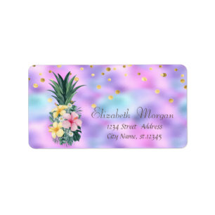 Pineappelbloemen Stippen Holografisch Iridescent Etiket
