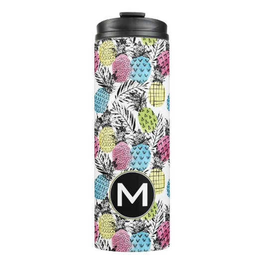 Pineappelgrunge-palmen | Monogram Thermosbeker (Voorkant)
