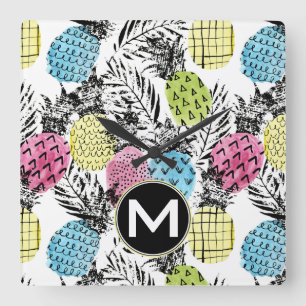 Pineappelgrunge-palmen   Monogram Vierkante Klok