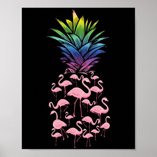 Pineappelliefde voor Cute en Lovely Pink Flamingo  Poster (Voorkant)