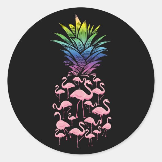Pineappelliefde voor Cute en Lovely Pink Flamingo  Ronde Sticker (Voorkant)