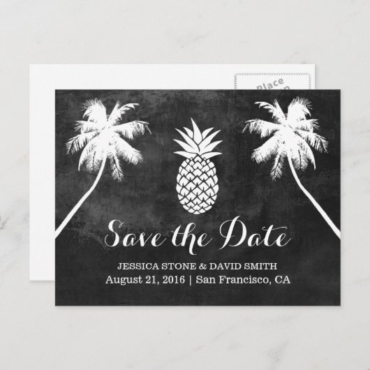 Pineappelpalm Tropische knop Opslaan Datum Aankondigingskaart (Voorkant / Achterkant)