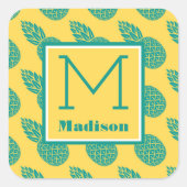 Pineappelpatroon | Monogram Vierkante Sticker (Voorkant)