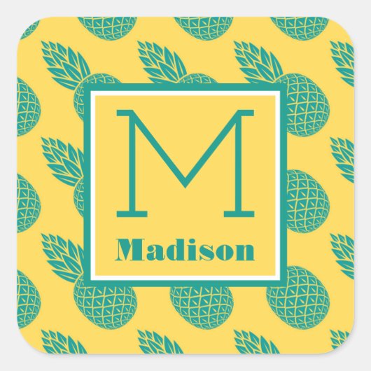 Pineappelpatroon | Monogram Vierkante Sticker (Voorkant)