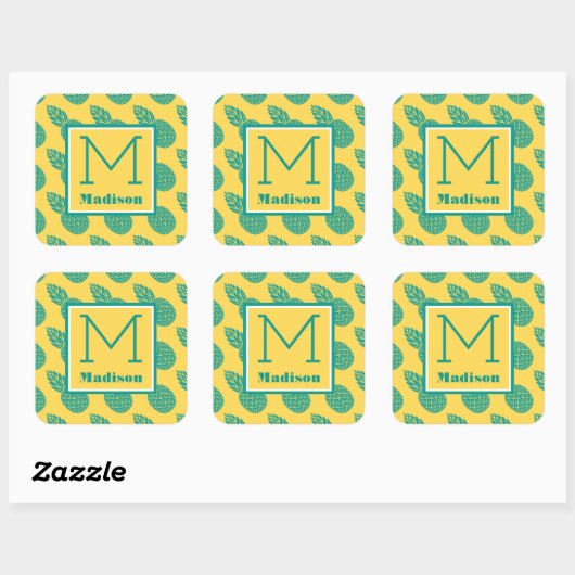 Pineappelpatroon | Monogram Vierkante Sticker (Vel)
