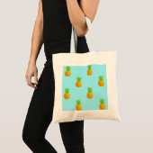 Pineappelpatroon op blauw tote bag (Voorkant (product))