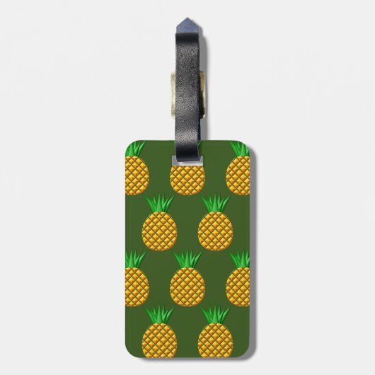 Pineappelpatroon op groene achtergrond bagagelabel (Achterkant verticaal)